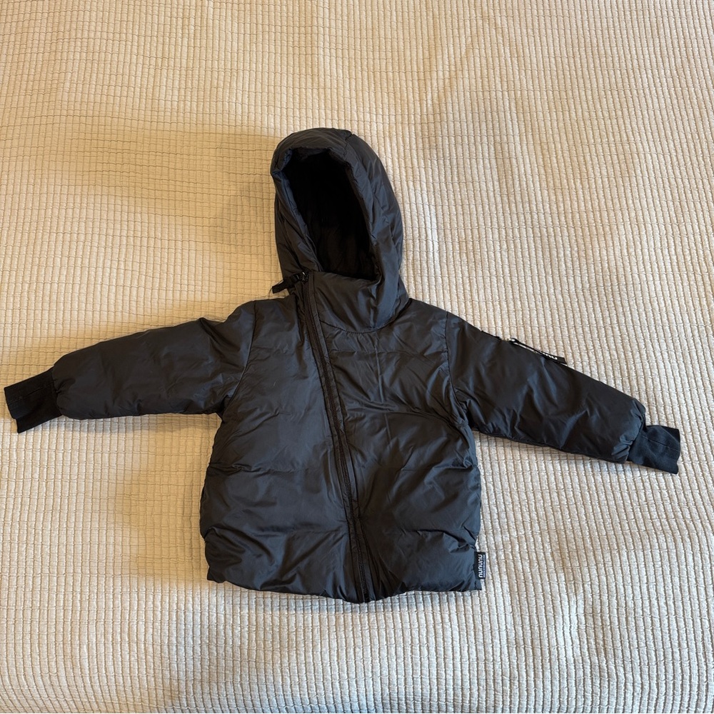 Nununu Asymmetrical Black Hooded Puffer Jacket - 18-24